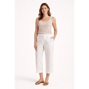 albots Linen Cropped Pants Womens 12 White Capri Summer Casual